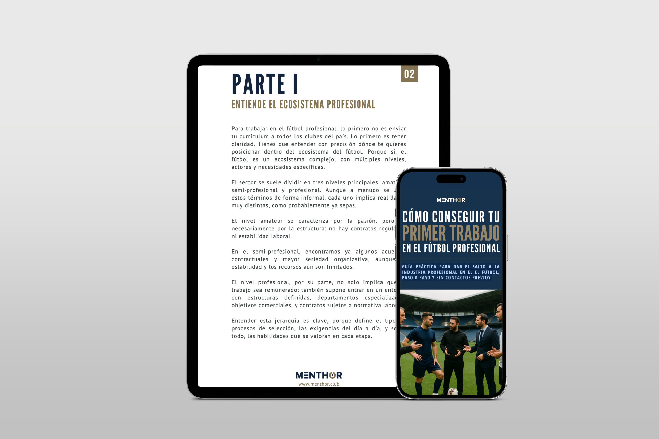 Portada de la guía para conseguir tu primer trabajo en el fútbol en móvil y tableta